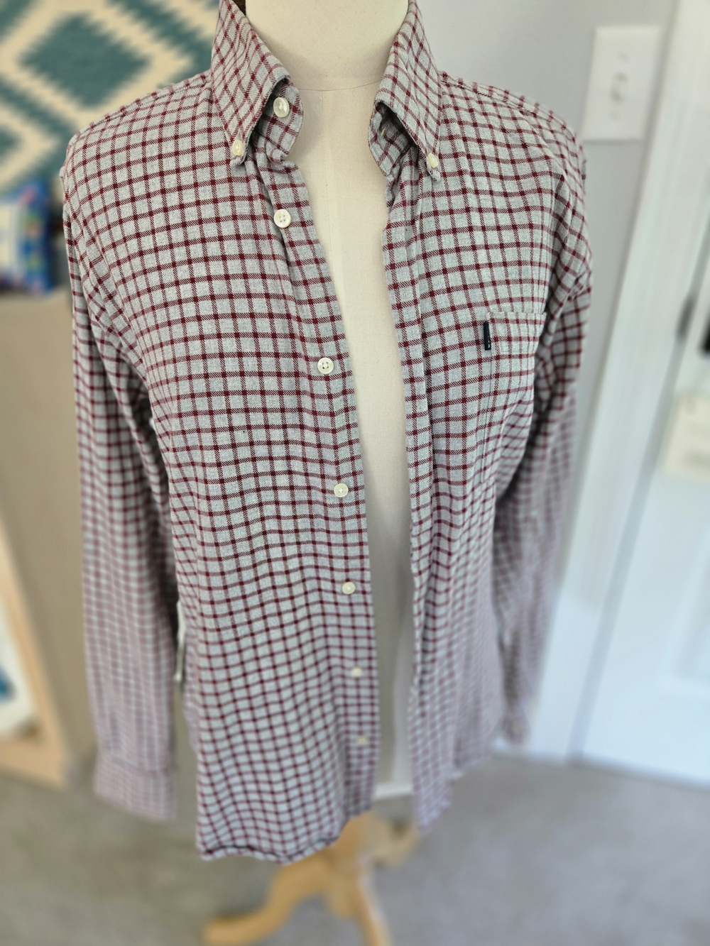 Barbour Men's Flannel Gray Plaid Button-Down Shirt Tailored US Size Small Uk Med